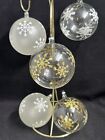 Clear Frosted Blown Glass Ball Ornament Christmas Glitter Snowflakes Italy Lot 5