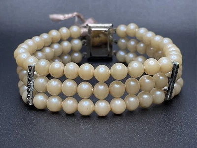 Nuevo Brazalete Vintage Galmes Mallorca 3 Hilos Perla Cultivada con Cierre de Estrás Foto 1 de 4
