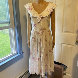 Vintage 70s Jody California Prairie Cottagecore Midi Dress Ruffle Dropwaist 9/10 - Picture 1 of 12