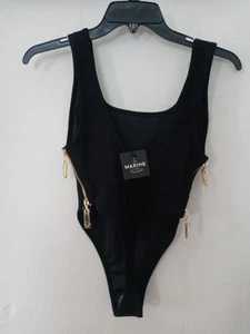 Maxine Water Affair Yachtwear Black Gold One Piece Thong Texture Size S RARE NEW - Imagen 1 de 4
