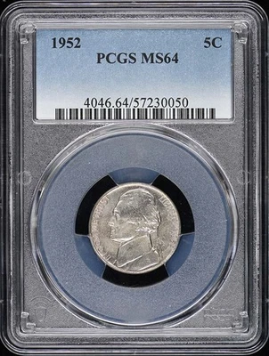 1952 5C Jefferson Nickel PCGS MS64 - Image 1 of 2