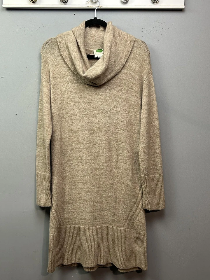 Vestido Suéter Anthropologie Mujer Mediano Beige Capucha Cuello Túnica Mezcla Lana Tejido Foto 1 de 4