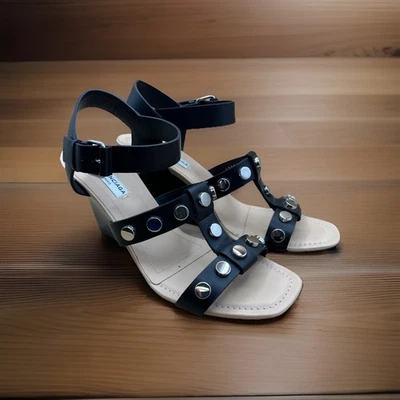 Balenciaga Women’s Black Leather Wedge Sandals EU37.5 - B1120137 - Image 1 of 4
