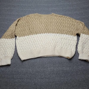 Forever 21 Pullover Damen Large beige hellbraun creme Colorblock Zopfmuster Pulli - Bild 1 von 8