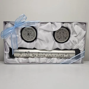 Baby Boy - My First Tooth, Curl, My birth Certificate Keepsake Blue Gift Set Box - Picture 1 of 10