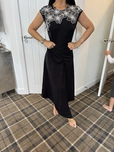 LIPSY DRESS SIZE 14 SLINKY  RUCHED  FIT FLARE EMBROIDERED NECKLINE NEW WITH TAGS - Picture 1 of 7
