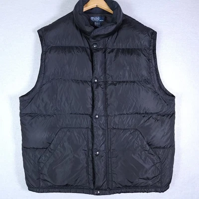 Chaleco acolchado vintage Polo Ralph Lauren para hombre XL negro plumón pony 4 bolsillos Foto 1 de 4