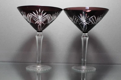 DOS (2) VASOS MARTINI AMATISTA PÚRPURA CORTE A CRISTAL TRANSPARENTE BOHEMIA HUNGRÍA Foto 1 de 4