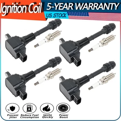 4Pcs Ignition Coil + 4Pcs Iridium Spark Plug for 2002-2006 Nissan Altima 2.5L L4 - Imagem 1 de 4
