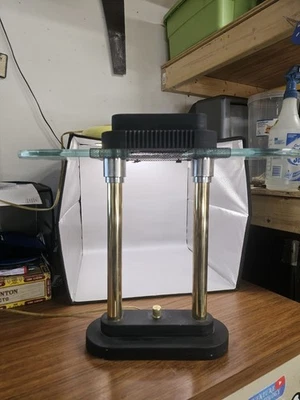 Robert Sonneman Style Postmodern Brass Glass Lamp Kovacs MCM Memphis 18x15x4.5 - Image 1 of 4