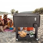 Outdoor Rattan 80QT Party Patio Rolling Cooler Cart Ice Beer Beverage Chest Cool