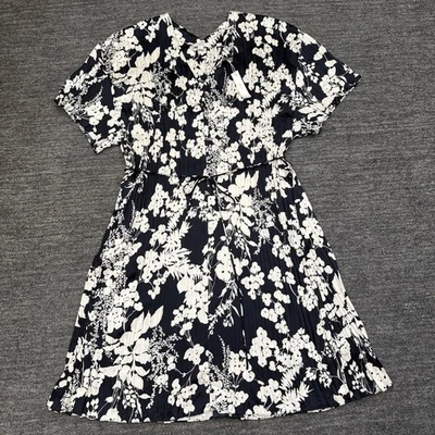 Vince Dress Women XL Arboretum Pleated Floral Mini Tie Waist V-Neck Designer - Image 1 of 4