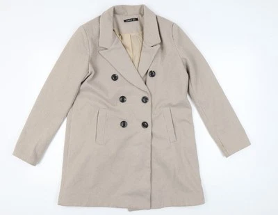 Boohoo Women's Beige Check Pea Coat Size 12 - Image 1 of 4