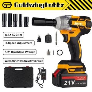 1/2" Brushless Wrench Drill 21V 520NM Power Cordless Impact Wrench W/ Battery - Picture 1 of 13