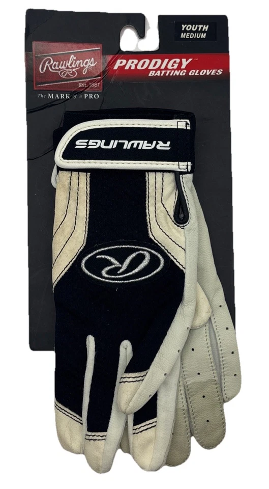 RAWLING PRODIGY BATTING GLOVES BLACK & WHITE Youth Medium - Image 1 of 1