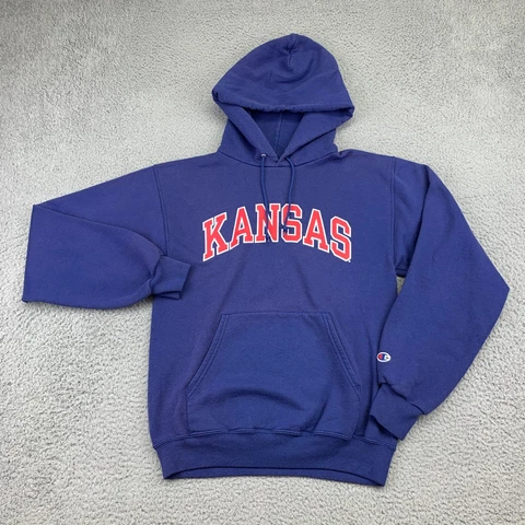 Kansas Jayhawks Hoodie Mens Small Blue Champion Hooded Sweatshirt NCAA Football Cover