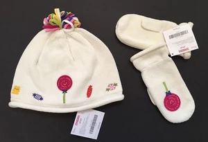NWT Gymboree Candy Shoppe 2T-5T Ivory Jersey Lined Hat & Lollipop Mittens - Picture 1 of 1