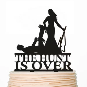 The Hunt Is Over Cake Topper Bride Dragging Hunting Groom Tied Up Outdoor - Picture 1 of 4