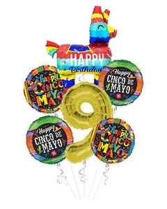 Cinco De Mayo Happy Birthday Balloon Bouquet (6 Balloons), 1st to 9th - Picture 1 of 50
