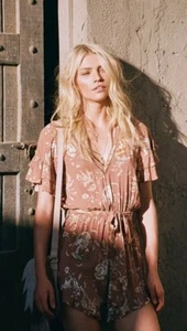 SPELL & THE GYPSY COLLECTIVE Rosa Playsuit Brown Floral Tie Waist Romper XS SP6 - Picture 1 of 5