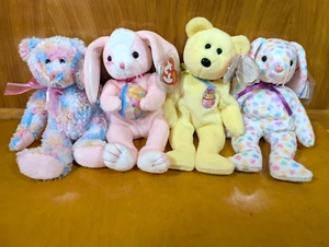 TY Beanie Babies Easter Bears/Bunnies Plush Lot of 4 Spring Pastel VTG NOS MWMT - Picture 1 of 11