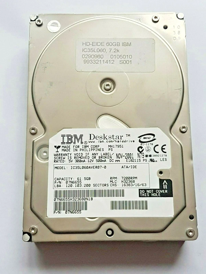61.5 GB IDE IBM Deskstar IC35L060AVER07-0 P-ATA 7200RPM 2MB HDD 3.5" Hard Drive - Image 1 of 1