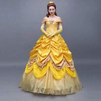 Adult Beauty and The Beast Princess Belle Cosplay Costume Fancy Ball Gown Dress/ - Image 1 of 4