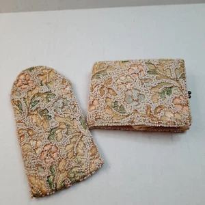 Beaded Floral Embroidered Eye Glasses Case & Wallet Vintage Jolles Original *SEE - Picture 1 of 8