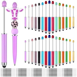 Plastic Beadable Pens 30 Pcs 2 in 1 Stylus Black Ink Refills DIY Ballpoint - Picture 1 of 6