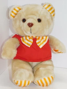 Plush Bowtie Bear 1989 Limited Edition Stuffed Toy Orange Stripes Red Shirt Tan - Picture 1 of 9