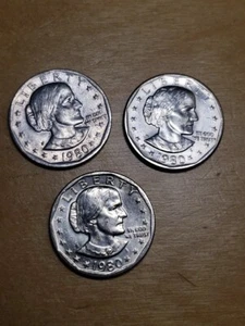 1980 Susan B. Anthony $1 Coins P/D/S Set Circulated. Stock Photo - Picture 1 of 7
