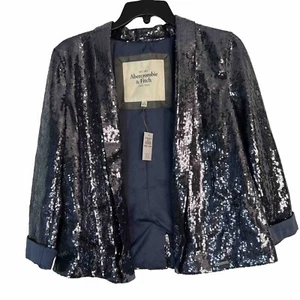Abercrombie Fitch Open Flap Jacket Woman’s Sz Medium Grey Blue Sequins - Picture 1 of 11