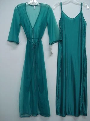 USA Made Nancy King Lingerie Long Peignoir Set Gown & Robe Size Small Teal #433N - Image 1 of 3