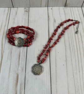 16” Chaps Silver Tone Faux Red Turquoise Stone Southwest Style Necklace - Picture 1 of 8