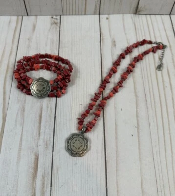 "Collar estilo suroeste piedra turquesa roja imitación tono plata 16""" Foto 1 de 4
