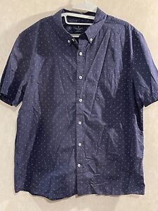 American Eagle S/S Men XL Classic Fit Button Up Shirt Navy Blue Polka Dot Cotton