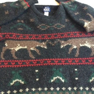 VTG Woolrich 100% Wool Deer Elk Nordic Sportsman Holiday Sweater Medium - Image 1 of 4