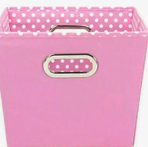 Storage Bin Pink Polka Dots Fabric Cube Pink White 10x12X13 - Picture 1 of 2