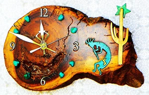 Kokopell with Saguaro, Star, and Turquoise Stones Rustic 13" x 8.5" x 2" Clock - Picture 1 of 4
