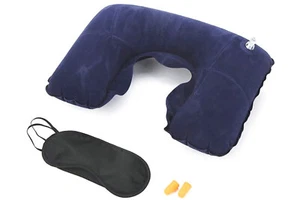 Cuscino da Viaggio Gonfiabile Poggia Testa Cervicale Maschera Occhi Treno Aereo - Foto 1 di 4