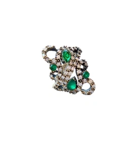 Grande anello argento con spinelli verdi e zirconi - anello vintage - Foto 1 di 15