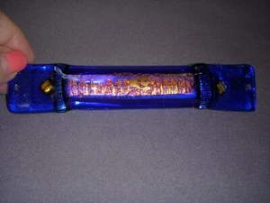 Hand Made Glass Mezuzah w/Scroll - Blue with Gold Leaf and Chai - Picture 1 of 4