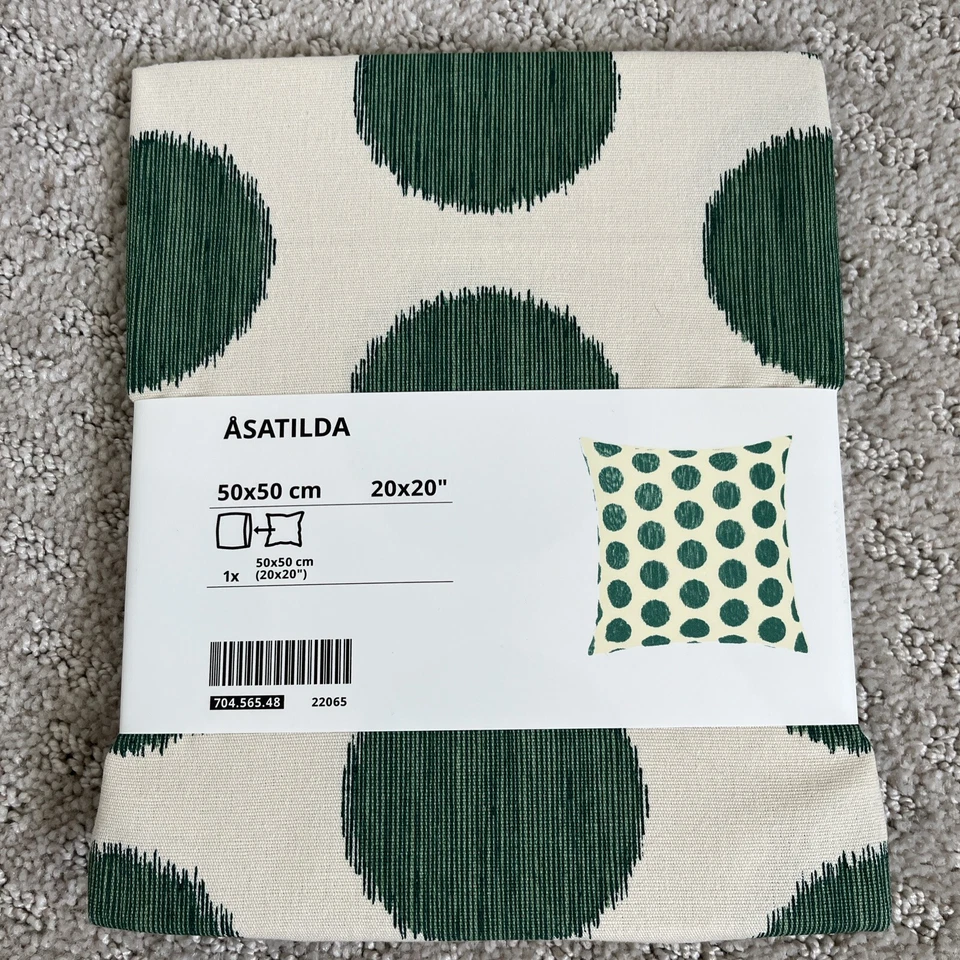 IKEA Asatilda Cushion Cover Natural Dark Green Dotted 20x20 704.565.48