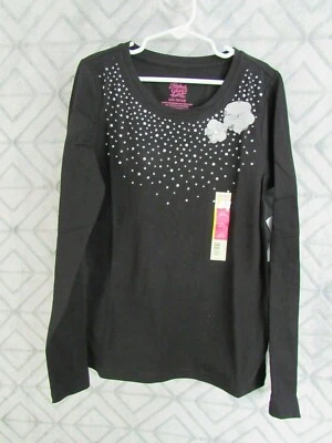 Nuevo Top Glory Desteñido Talla L 10 12 Niñas Negro Flores Brillo Manga Larga Informal Foto 1 de 4