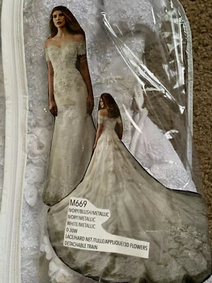 婚纱象牙色腮红金属色蕾丝硬网薄纱贴花 3 D 花带 — 第 1/4 张图片