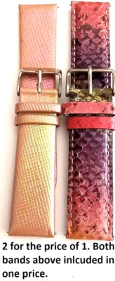 2 for 1 (1 Yellow/Pink & 1 Multicolor Snake) 22mm Watch Band Silver Tone Buckle - Image 1 of 4