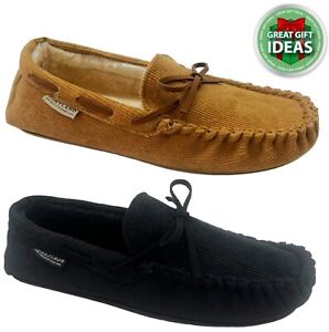 MENS MOCCASIN SLIPPERS IN DOOR HOME SOFT WINTER WARM LINED SHOES SIZES 7-12 NEW