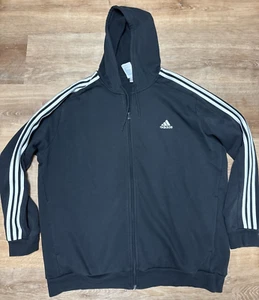 Adidas 3 stripe long sleeve zip up hoodie athletic jacket black Size 2XL XXL - Picture 1 of 10