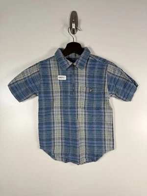 Vtg Y2K Sonomo Boys Zip Up Plaid Preppy Short Sleeve Shirt Blue Sz 5 14x19 - Image 1 of 4