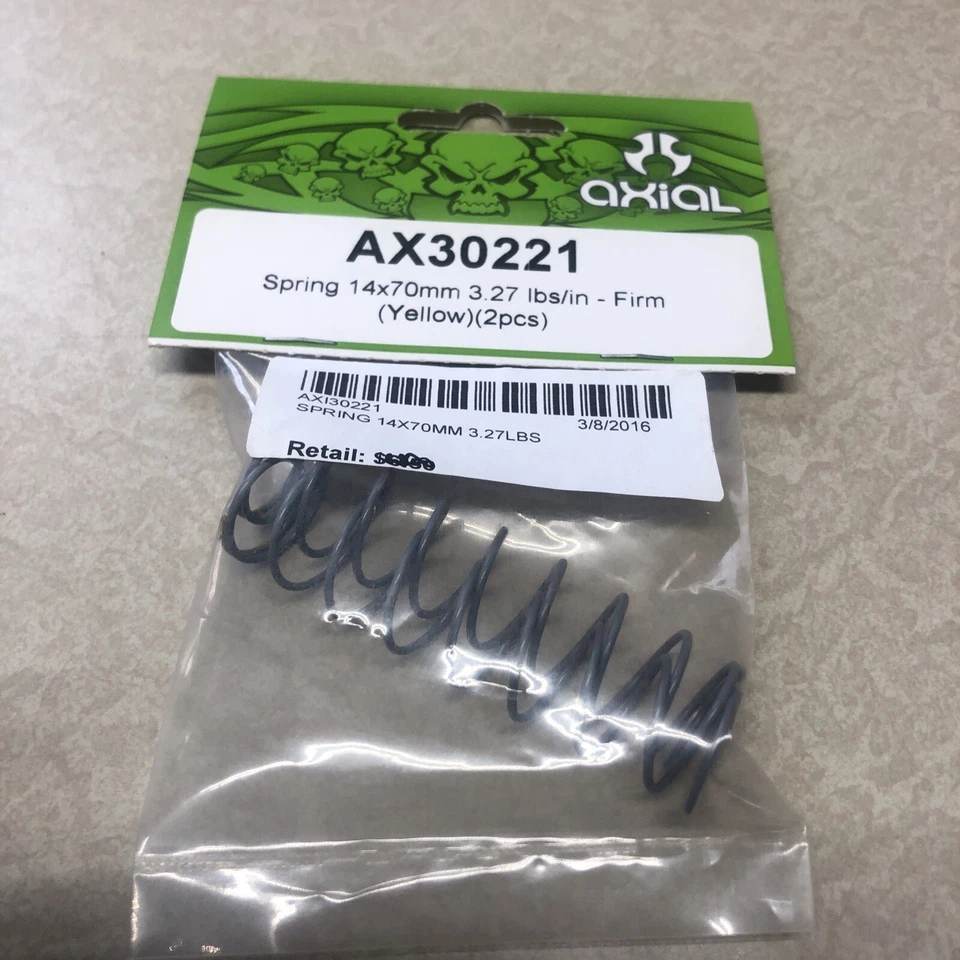 New Axial SCX10 XR10 Wraith EXO 14x70mm Shock Spring Firm 3.27 lbs/in Yellow (2) - Image 1 of 2